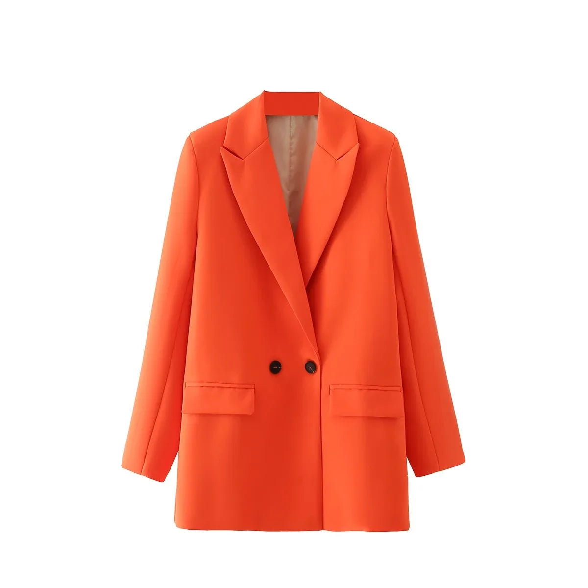 Winter Women Apricot Blazer Coat 2025 Lady Vintage Double Breasted Blazer Notched Collar Pocket Female Outerwear Chic Tops Deat-belleandkai.com