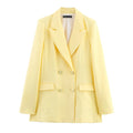 TRAFZA Elegant Yellow Blazer Women's Double-breasted Lapel Blazer Fashion High Street 2025 Spring Summer Holidays Commute Suit-belleandkai.com