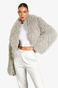 Women's Light gray Mongolian Fur Jacket – Real Sheepskin, Fluffy Short Coat, Winter Fashion Outerwear for Elegant Look-belleandkai.com
