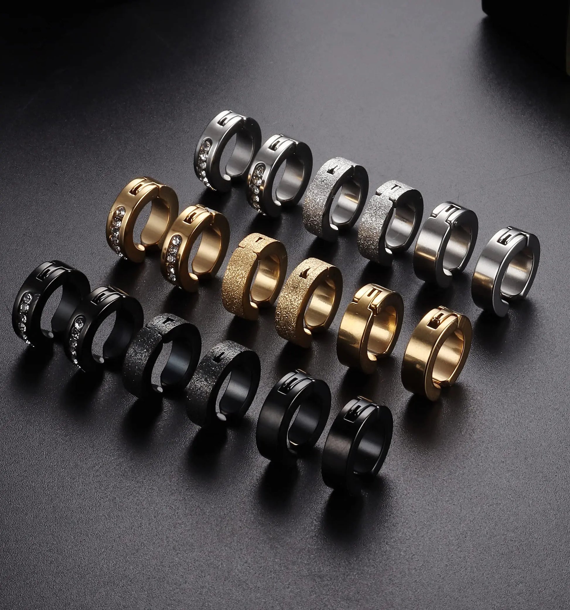 1 Pair/9 Pairs Non-Piercing Earrings Stainless Steel Clip On Hoop Earrings For Men Women Paved CZ Ear Clip Earrings Set-belleandkai.com