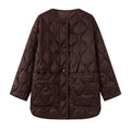 BSK&TRAF2025 Autumn New Women's Solid Color Retro Large Pocket Round Neck Long Sleeve Loose Quilted Cotton Jacket Coat-belleandkai.com