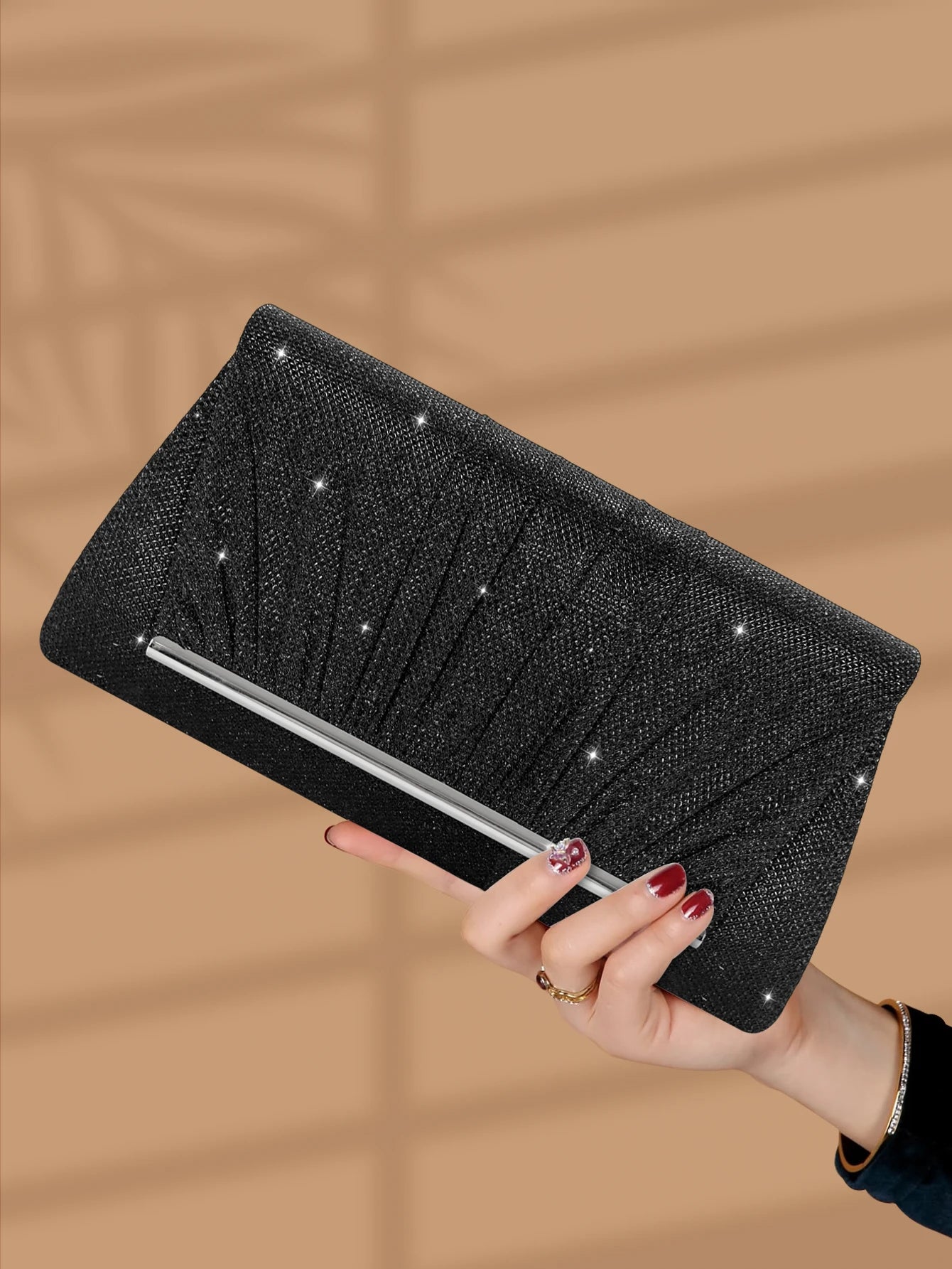 This shiny and luxurious pleated evening bag is a great choice for party girls, office workers and also makes a great gift.-belleandkai.com