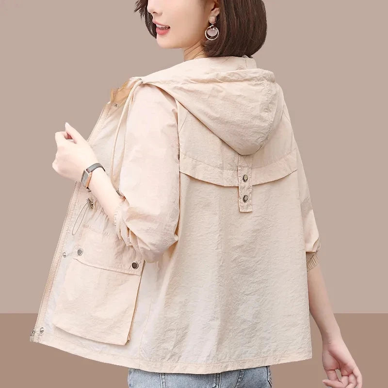 2025 New Summer Women's Jacket Thin Coat Casual Windbreaker Sun Protection Jackets Basic Zipper Coat Tops Female-belleandkai.com