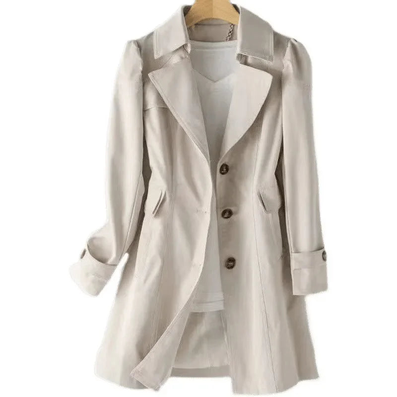 Slim Fit Long Coat Jacket Women's Casual Khaki Color Autumn Winter Outerwear Full Sleeve Chinese Brand Fashionable Windbreaker-belleandkai.com