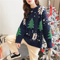 2024 Autumn/Winter New Korean Thickened Color blocked Christmas Sweater Women Hoodie Snowflake Loose Round Neck Lazy Style Tops-belleandkai.com