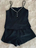 Strawberry Vest Shorts 2 Pieces Set Woman Eyelet Bow Slim Tank Top with Elastic Waist Patchwork Straight Short Pant Sweet Sets-belleandkai.com