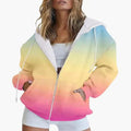 Autumn new gradient 3D digital printed casual long sleeved zipper hooded sweatshirt for women-belleandkai.com