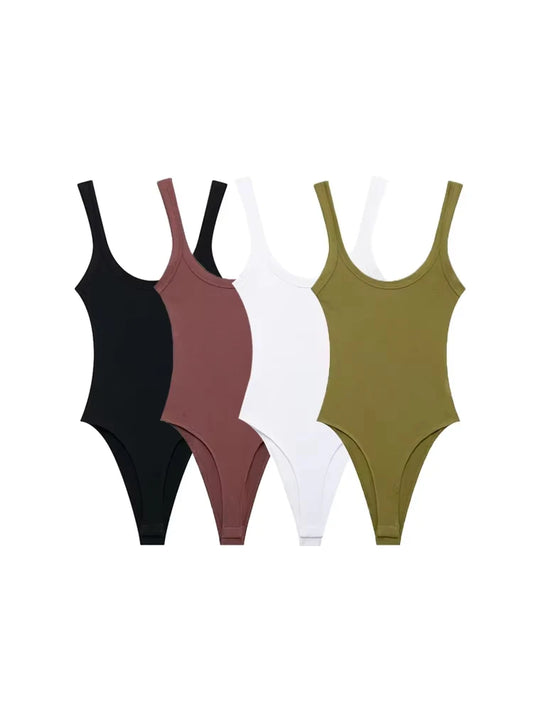 TRZA-Skinny Ribbed Bodysuits for Women, O Neck, Straps, Snap-Button, Female Playsuits, Sexy Fashion-belleandkai.com