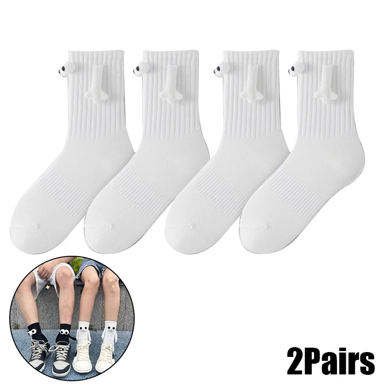 Magnetic Socks with Hands Women Men Fashion Black White Funny Cute Cartoon Eyes Couple Mid-tube Socks for Gifts-belleandkai.com