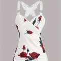 2024 spring and summer Europe and the United States new women's rose print pleated suspenders butterfly lace cross vest.-belleandkai.com