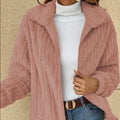 Autumn Winter Women Warm Furry Jacket New Fashion Patchwork Lapel Overcoat Female New Elegant Casual Communte Holiday Outerwears-belleandkai.com