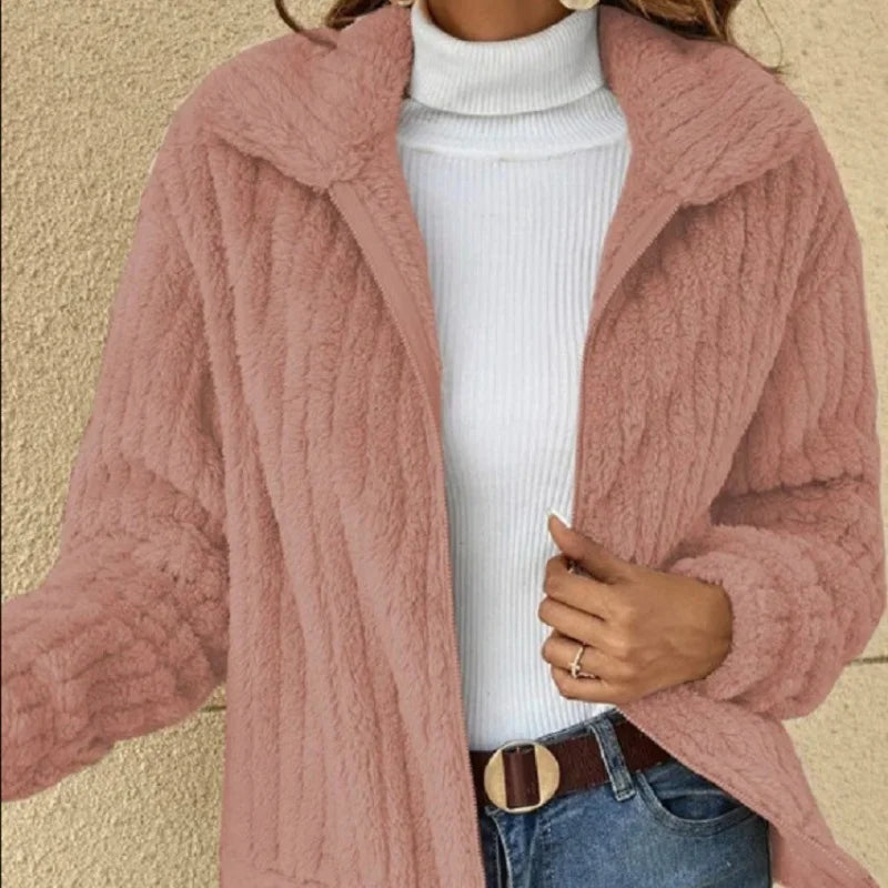 Autumn Winter Women Warm Furry Jacket New Fashion Patchwork Lapel Overcoat Female New Elegant Casual Communte Holiday Outerwears-belleandkai.com