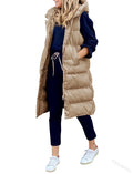 Women's Long Coat Vest With Hood Autumn Winter Sleeveless Warm Cotton Down Coat Waistcoat Quilted Vest Down Jacket Outwear 5XL-belleandkai.com