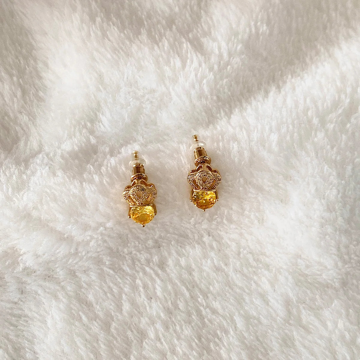 Lxalry Citrine Studs – Gold & Diamond Hypoallergenic Earrings, November Birthstone Gift for Success & Wisdom-belleandkai.com