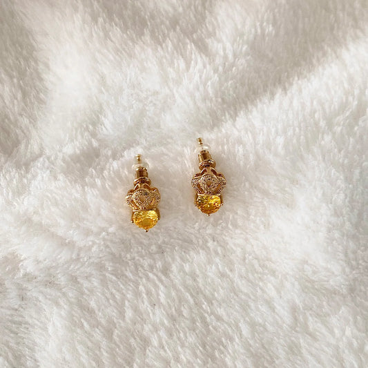 Lxalry Citrine Studs – Gold & Diamond Hypoallergenic Earrings, November Birthstone Gift for Success & Wisdom-belleandkai.com