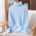 Autumn Winter Solid Color Mink Fur Women's Pile Neck Hollowed Out Slim Fit Knitted Sweater, High Neck Base Pullover, Stylish New-belleandkai.com