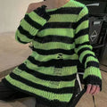 New Autumn Punk Gothic Long Unisex Sweater Women Striped Cool Hollow Out Hole Broken Jumper Loose Rock Thin Dark Streetwear Top-belleandkai.com