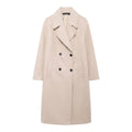 TRAFZA Winter Coat For Women 2024 Solid Lapel Double Breasted Long Cardigan Top Female Pokcet Streetwear Woman New In OuterCoat-belleandkai.com