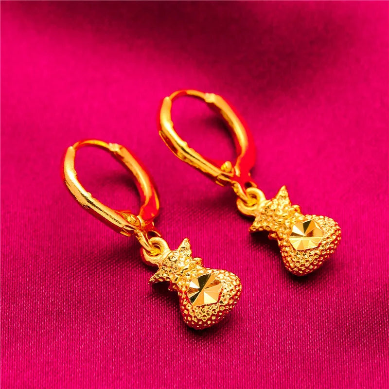 Drop-Heart Coin Stud Earrings for Women (24K AU999) - Double-Lined Drop Outline, Shiny-Matte Mix, Travel Wear, Natural Fluidity-belleandkai.com