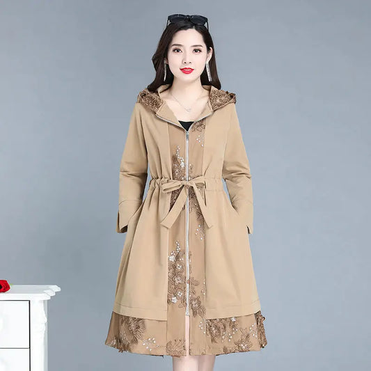 Spring Autumn New Solid Color Hooded Long Sleeve Windbreaker Women High Street Zipper Pockets Patchwork All-match Chic Coat-belleandkai.com