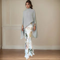 Retro Floral Print Two Piece Set Fashion O Neck Batwing Sleeves Irregular Clipping Solid Color Stand Collar Blouses Tops Suits-belleandkai.com