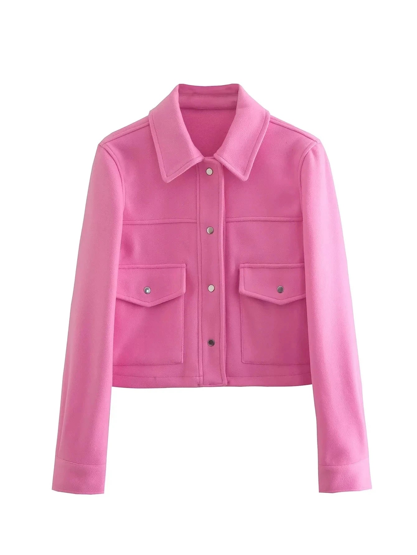 TRAFZA 2024 Autumn Winter Female Street Fashion Solid Jackets Causal With Pockets Button Down Turn Down Collar Elegant Coats-belleandkai.com