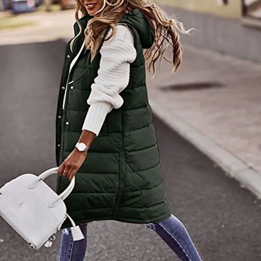 Long with Hood Outdoor Vest Down Women's Jacket Quilted Coat Sleeveless Jacket Winter Light Weight Sweaters-belleandkai.com