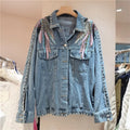 Harajuku Vintage Wings Embroidery Chain Tassel Denim Jacket Women Blue Short Coat Casual Long Sleeve Spring New Chaqueta Mujer-belleandkai.com