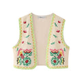 European and American Style 2024 Spring and Summer Women's New Fashionable and Versatile Round Neck Sleeveless Embroidered Vest-belleandkai.com