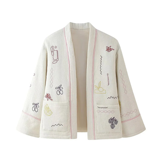 Autumn and winter new fashionable women's clothing casual elegant design sense embroidered cotton jacket-belleandkai.com
