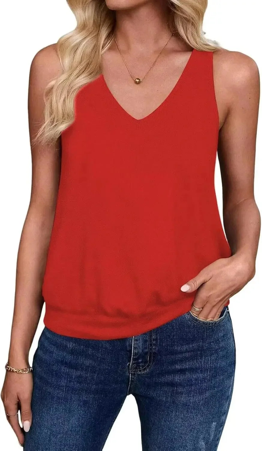 Summer Women's V-Neck Sleeveless Top Casual Vest Fashionable Trendy Tank Top Polyester Blend Fabric No Decoration-belleandkai.com