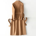 2025 Autumn 100% Wool Coats With Belt Fashion Open Stitch Elegant Woolen Cashmere Coat Veste Femme Tops-belleandkai.com