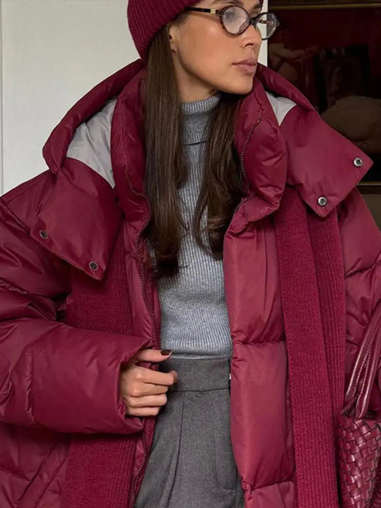 2024 Women Winter Coats Thick Warm Cotton Parkas Loose Stand Collar Long Sleeve Hooded Outerwears 2024 Lady Casual Commuter Coat-belleandkai.com