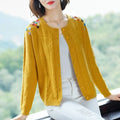 Plant&Flowers Hook Flower Hollow Women's Clothing Lantern Long Sleeve Sweater Knitted Cardigan Autumn Winter Round Neck Tops-belleandkai.com