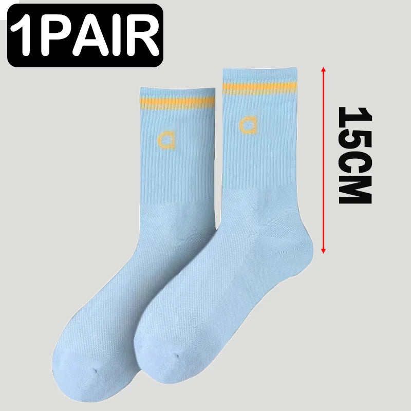 5 Pairs A* Premium Cotton Breathable Comfy Mid-Tube Unisex Socks for Sports Yoga Fitness All Season Pure White Couple Matching-belleandkai.com