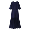 TRAFZA Women Elegant Half Sleeves O-Collar Pleated Dress Spring Woman Rear Zipper Splicing Vintage Casual Knitted Long Dress-belleandkai.com