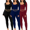Sexy fashion solid color U-neck tight women's jumpsuit JX5634-belleandkai.com