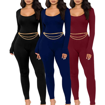 Sexy fashion solid color U-neck tight women's jumpsuit JX5634-belleandkai.com