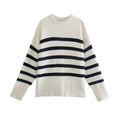 TRZA Fashion Oversized Striped Pullovers Women Knitted Basic Autumn Winter Loose-Fitting Thick Jumpers Sweaters Female Clothing-belleandkai.com