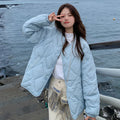 Autumn Winter Quilted Jacket Women Cotton Coat Warm Parkas Single-breasted Long Sleeve Design O-neck Outerwear Black Blue Yellow-belleandkai.com