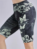 3 Piece Set Of Lmitation Denim Leggings For Women Butterfly Waist Fruit Flower Elastic Shorts High Waist Casual-belleandkai.com
