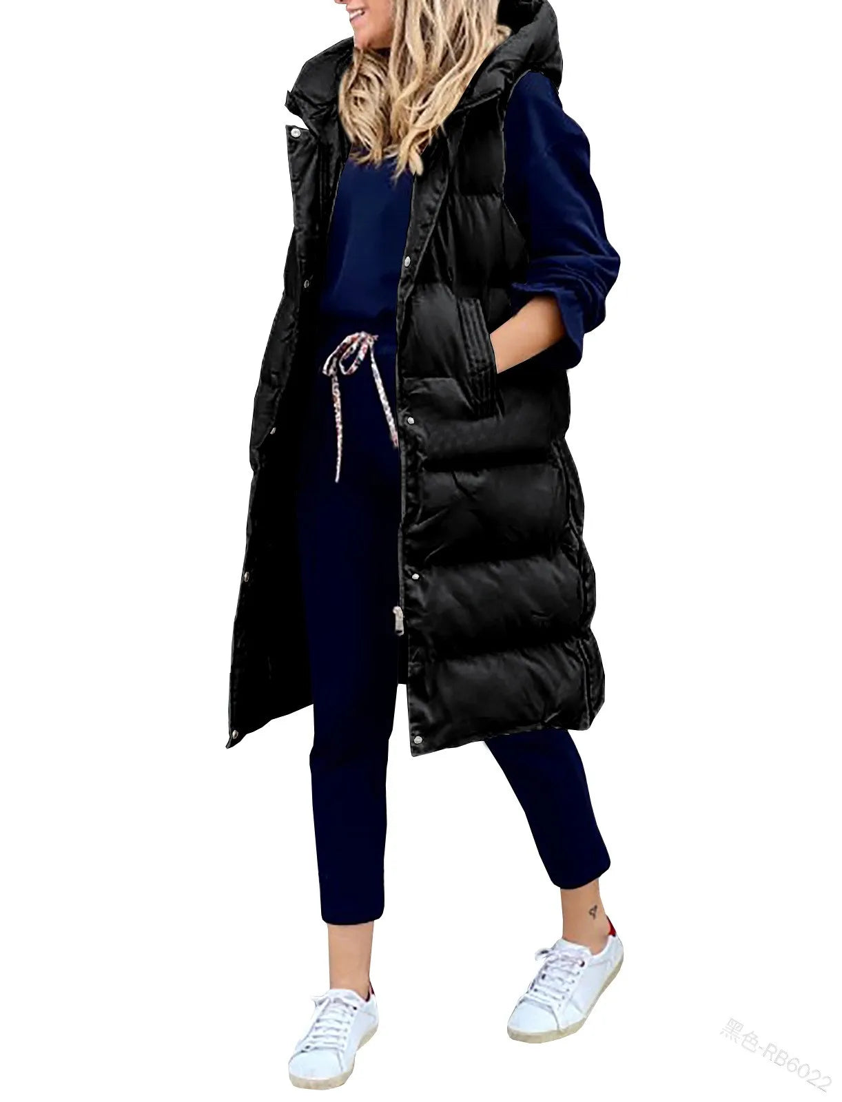 Women's Long Coat Vest With Hood Autumn Winter Sleeveless Warm Cotton Down Coat Waistcoat Quilted Vest Down Jacket Outwear 5XL-belleandkai.com