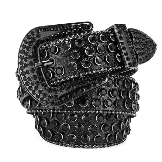 Men's Jeans Rhinestone Large Size Belt Women's Belt Western Denim Shiny Rivet Design Leather HipHop Punk Rock Y2K Style Belt-belleandkai.com