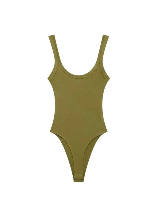 TRZA-Skinny Ribbed Bodysuits for Women, O Neck, Straps, Snap-Button, Female Playsuits, Sexy Fashion-belleandkai.com