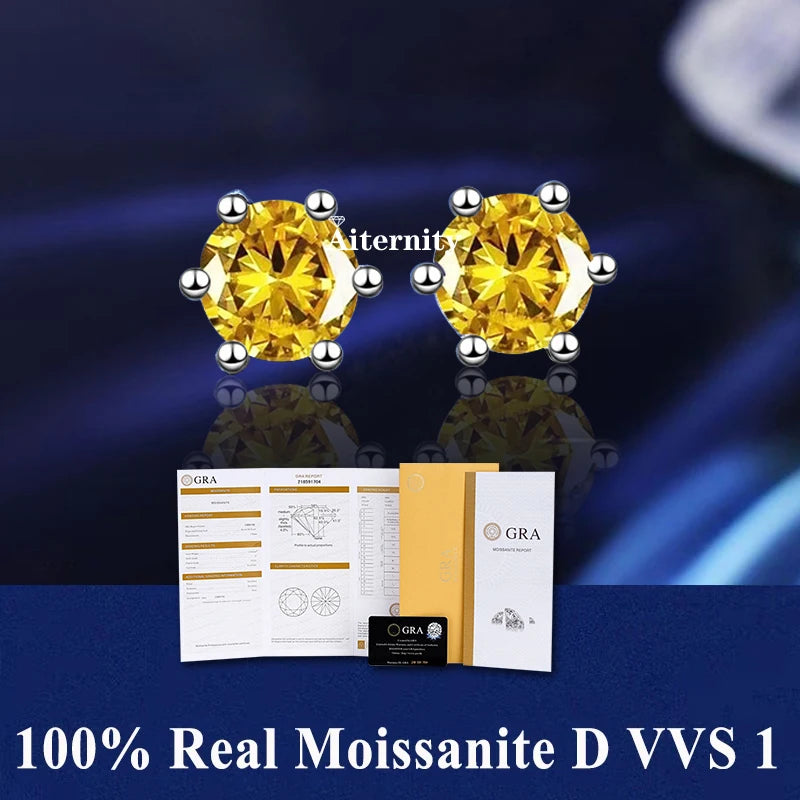 Hot Moissanite Studs 6 prong Earrings Pass Diamond tester For Men Women 18K Platinum Plated Bride Wedding Gemstone 925 Silver-belleandkai.com