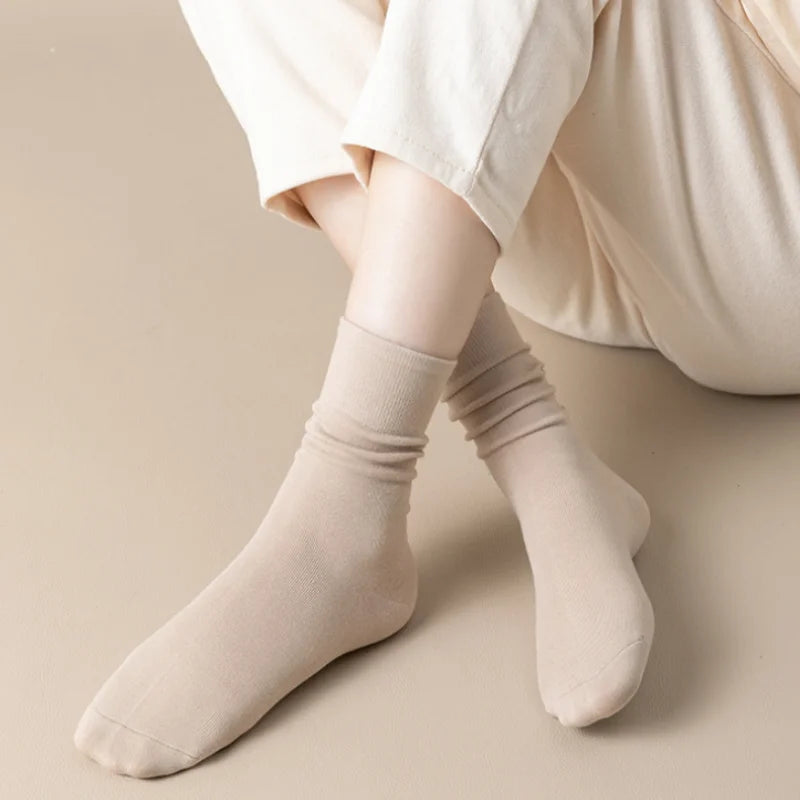 1/5 Pairs Cotton Socks Women Seamless Soft Crew Socks Medium Tube Long Loose Casual Solid Color Anti-Pilling Breathable-belleandkai.com