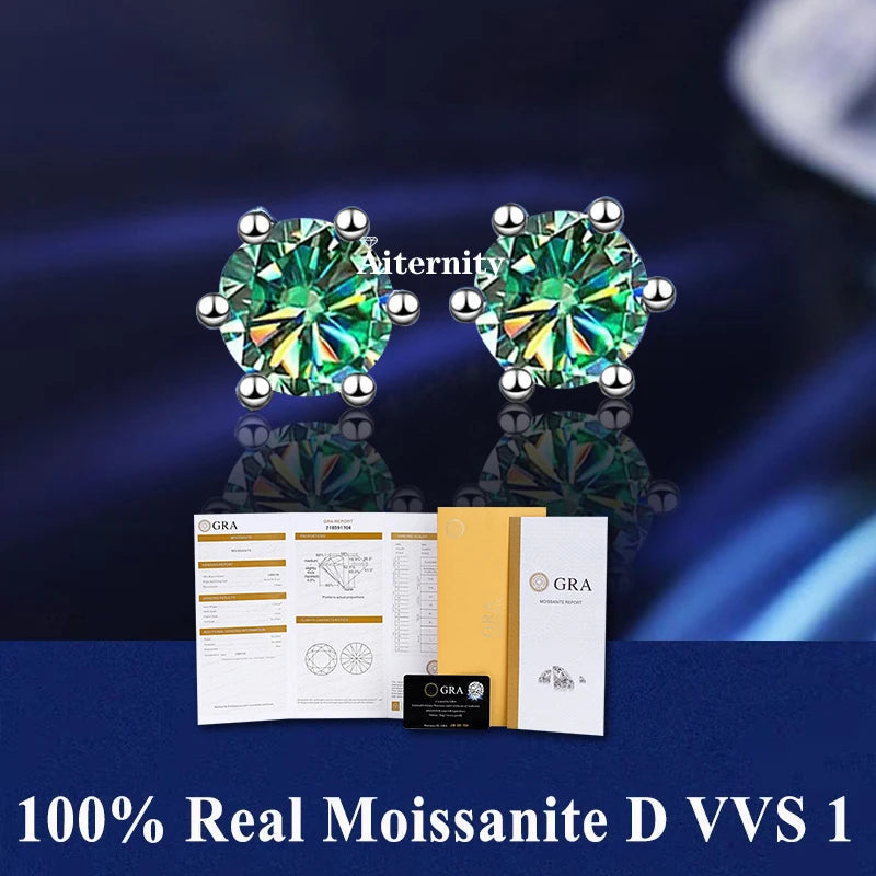 Hot Moissanite Studs 6 prong Earrings Pass Diamond tester For Men Women 18K Platinum Plated Bride Wedding Gemstone 925 Silver-belleandkai.com