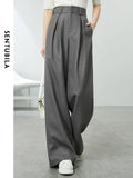 High Waist Baggy Pant Women Full Length Straight Loose Casual Trousers Spring Elegant Wide Leg Pant-belleandkai.com
