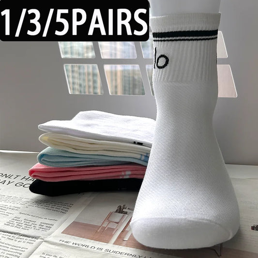 1/3/5 Pairs A* Mid Tube Yoga Socks Premium Cotton Unisex Breathable Comfortable Fitness Socks Set for Yoga Gym Sports All Season-belleandkai.com