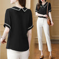Top for Woman Office Outfits Clothing Black Women's Shirts and Blouses Chiffon Wear To Work Formal Collar Short Sleeve New 2024-belleandkai.com